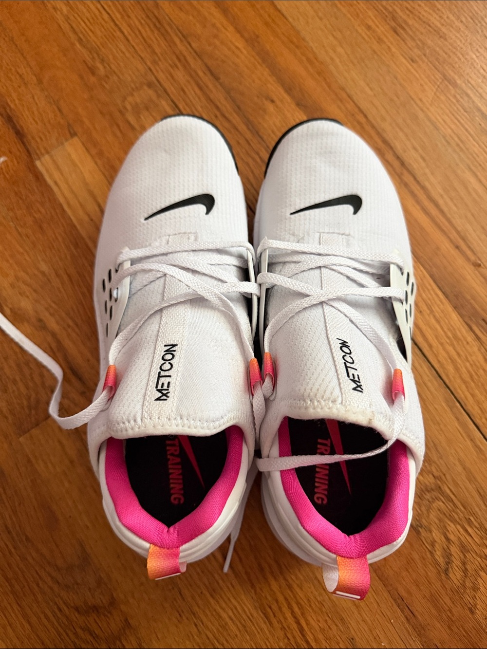 Nike White Metcon Training Shoes with Pink & Black Accents